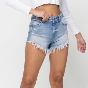 Cello Light Blue Frayed Jean Shorts